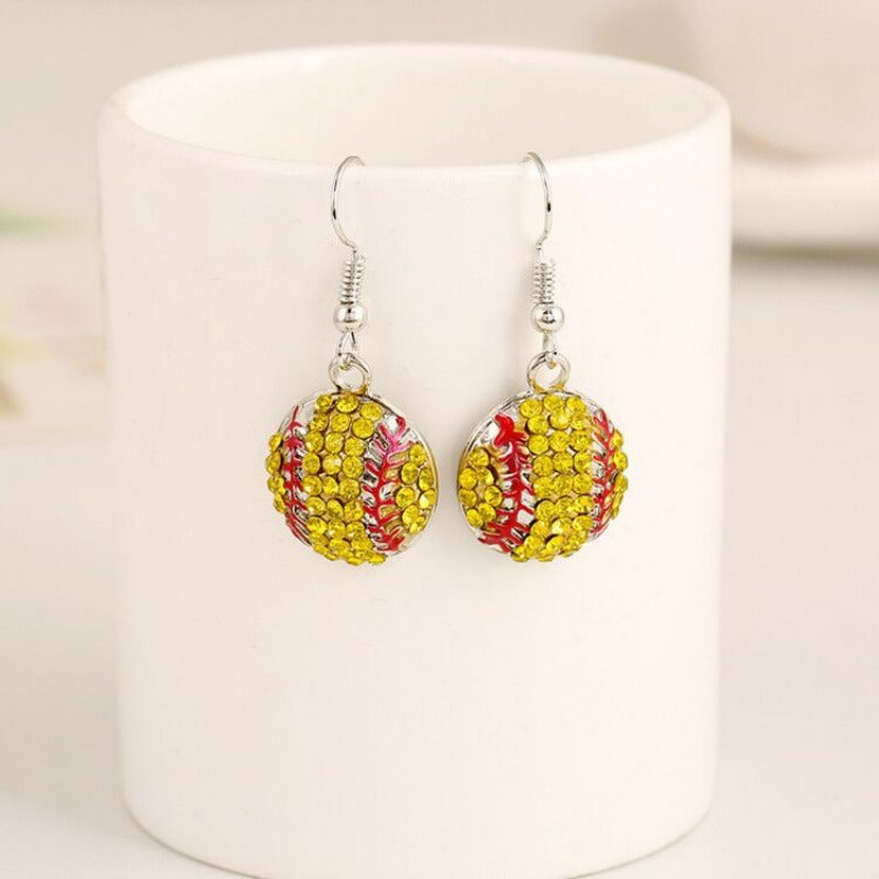 Wholesale Ball Sports Competition Fashion Trendy People Diamond Set Baseball Earrings